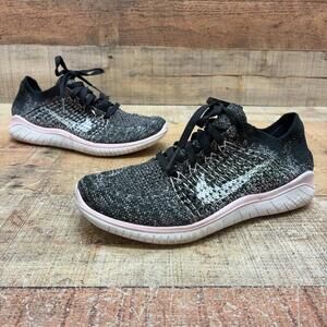 Nike Free RN Flyknit 2017 Shoes Womens Size 5 35.5 Black Pink Sneaker 942839-007